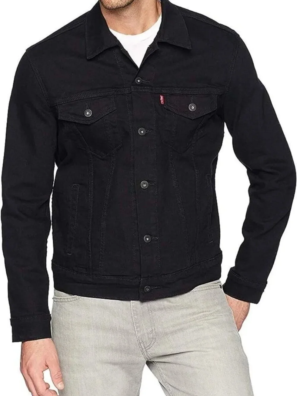 Levi's NEW The mens black stretch Button down Trucker Larimar Jacket, sz M